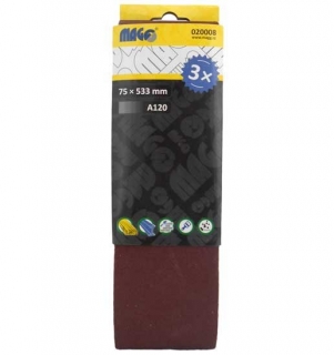 Brusné pásy, zrnitost A120, rozměr 75 x 533 mm, balení 3 kusy - MAGG 020008