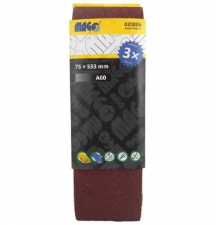 Brusné pásy, zrnitost A60, rozměr 75 x 533 mm, balení 3 kusy - MAGG 020006