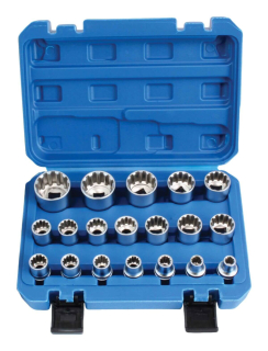 Nástrčné hlavice multiprofilové Gear Lock 1/2" 12hranné, sada 19 ks - SATRA