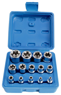 Nástrčné hlavice 1/4", 3/8" a 1/2" TORX-E,E4-E24, sada 14 ks - SATRA