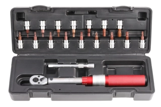 Momentový klíč 1/4", 3-20 Nm, přesný 3%, se zástrčnými hlavicemi, 18 ks - QUATROS QS59003